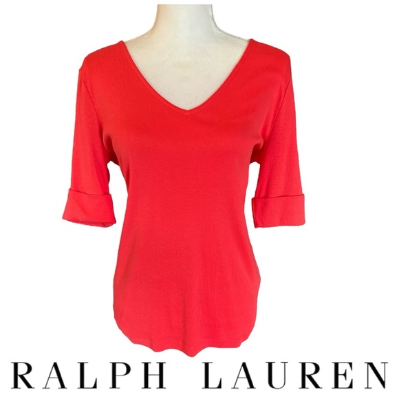 Ralph Lauren Women's Red V-Neck Top - Picture 1 of 4